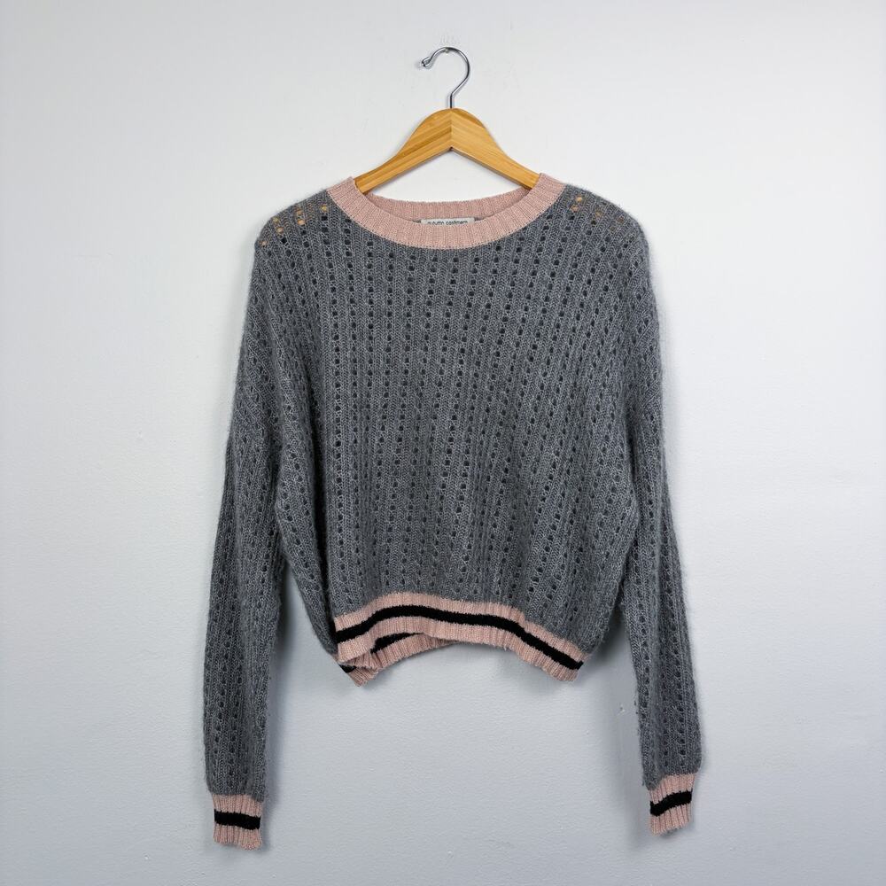 Autumn Cashmere Contrast Stitch Open Knit Sweater Medium